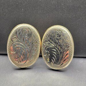 VTG Sterling Silver Floral Stud Earrings 1.25" Hollow Oval Signed FG 8.11g